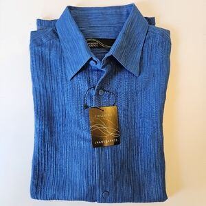 JHANE BARNES Blue Silk Cotton Blend Mens Short Sleeve Button Shirt M NWT